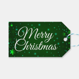Modern groen vrolijk kerstfeest sneeuwvlokken cade cadeaulabel