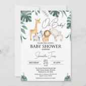 Modern groen Waterverf Safari Baby shower Kaart (Voorkant)