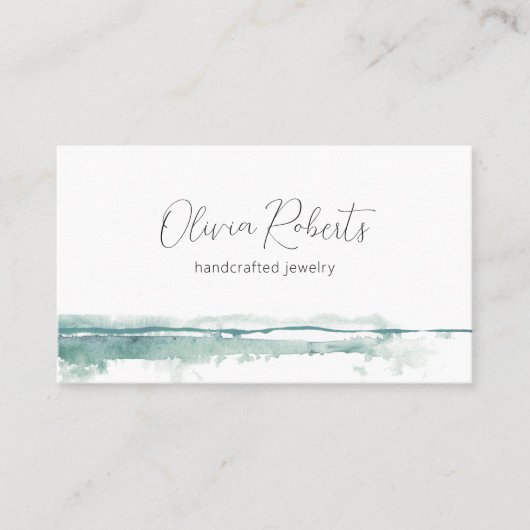 Modern groen Waterverf script klein Visitekaartje (Voorkant)