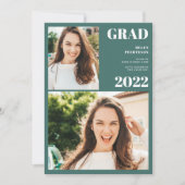 Modern groen wit 3 foto's afstuderen kaart (Voorkant)