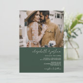 Modern groen wit 4 foto Qr alles in één bruiloft Kaart (Staand voorkant)