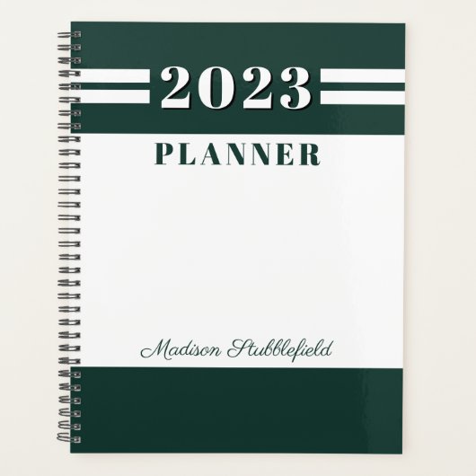 Modern Groen Wit Aangepast Gepersonaliseerd 2024 Planner (Voorkant)