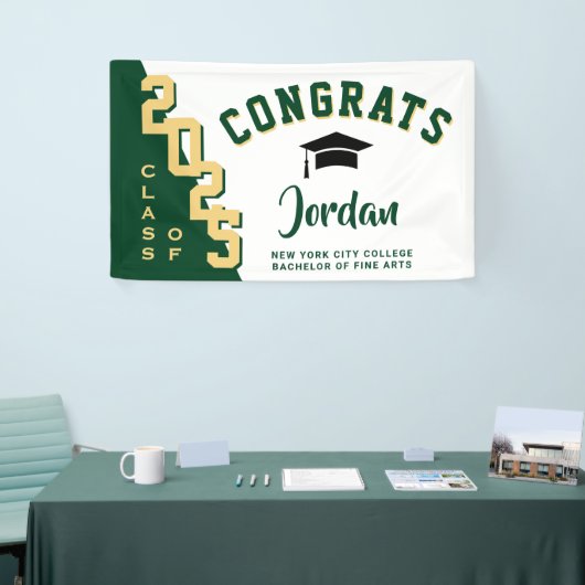 Modern Groen Wit Afstuderen Klasse van 2025 Party Spandoek (Beurs)