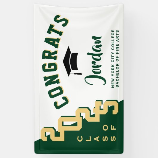 Modern Groen Wit Afstuderen Klasse van 2025 Party Spandoek (Verticaal)