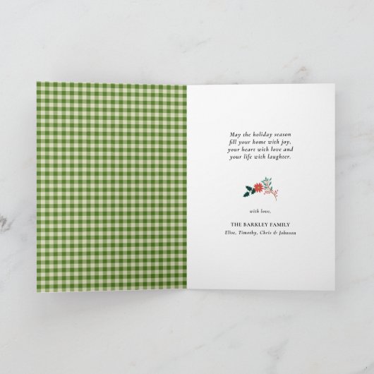 Modern groen wit buffel speldevormig handschrift e feestdagen kaart (Binnen)