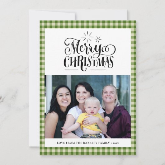 Modern groen wit buffel speldevormig handschrift e feestdagenkaart (Voorkant)