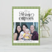 Modern groen wit buffel speldevormig handschrift e feestdagenkaart (Staand voorkant)