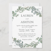 Modern groen wit en salie eenvoudige bruiloft kaart (Voorkant)