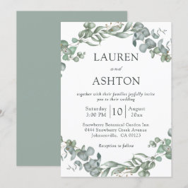 Modern groen wit en salie eenvoudige bruiloft kaart