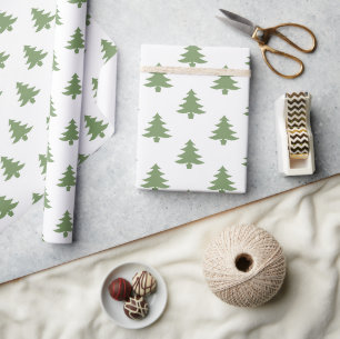 Modern groen wit patroon kerstbomen cadeaupapier