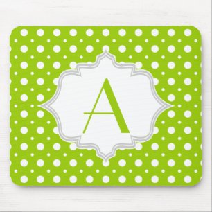 Modern groen, wit polka dot patroon & monogram muismat