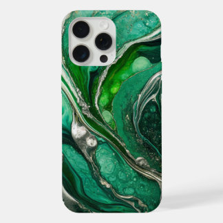 Modern Groen Zilver Elegant Marmer iPhone 15 Pro Max Case