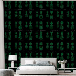 Modern groen zwart ananaspatroon behang