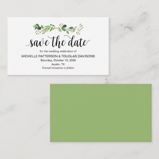 Modern groen, zwart, bruiloft Bewaar de datum Informatiekaartje (Voorkant / Achterkant)