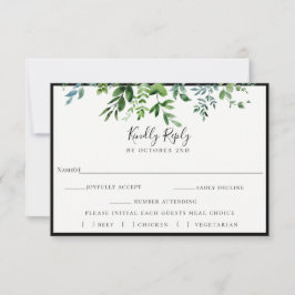 Modern groen zwart bruiloft RSVP Maaltijd keuze