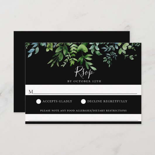 Modern groen zwart bruiloft voedsel allergie RSVP (Voorkant / Achterkant)