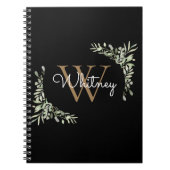 Modern groen zwart goud monogram scriptnaam notitieboek (Voorkant)