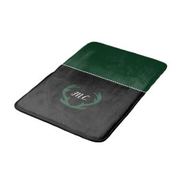 Modern Groen Zwart Hertengewei Monogram Badmat