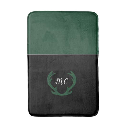 Modern Groen Zwart Hertengewei Monogram Badmat (Voorkant Verticaal)