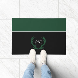 Modern Groen Zwart Hertengewei Monogram Deurmat