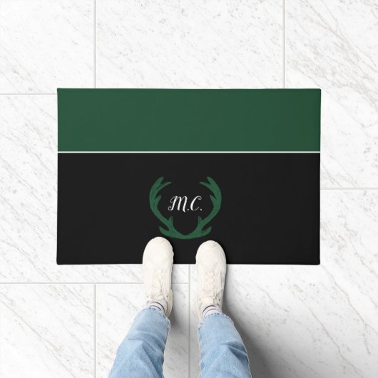 Modern Groen Zwart Hertengewei Monogram Deurmat (Binnen)