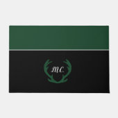 Modern Groen Zwart Hertengewei Monogram Deurmat (Voorkant)