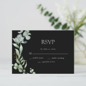 Modern groen zwart salie eenvoudige bruiloft RSVP kaartje (Staand voorkant)