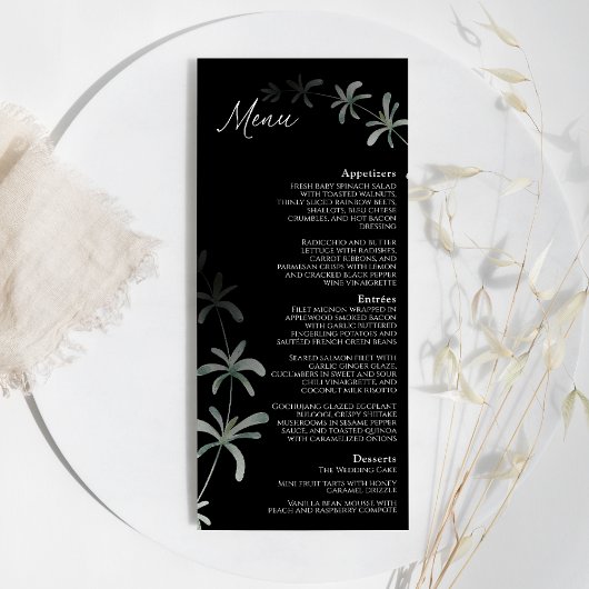 Modern groen zwart trouwfeest plat menu