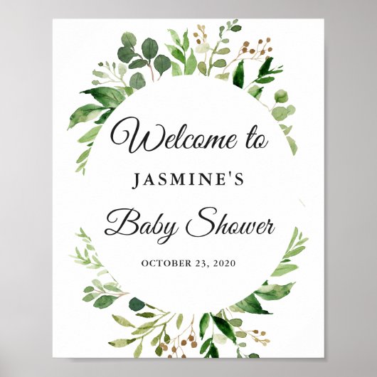 Modern Groene Bladeren Krans Baby Shower Bord Poster (Voorkant)
