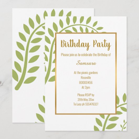 MODERN GROENE BOTANICAL FERN WHITE BIRTHDAY KAART (Voorkant / Achterkant)