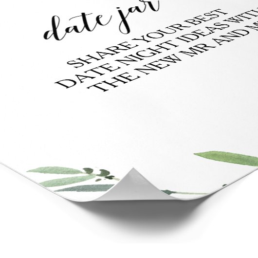 Modern groene botanische blad datum jar bord poster (Hoek)