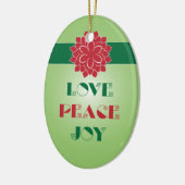 Modern groene en rode liefde, vrede, vreugde citaa keramisch ornament (Links)