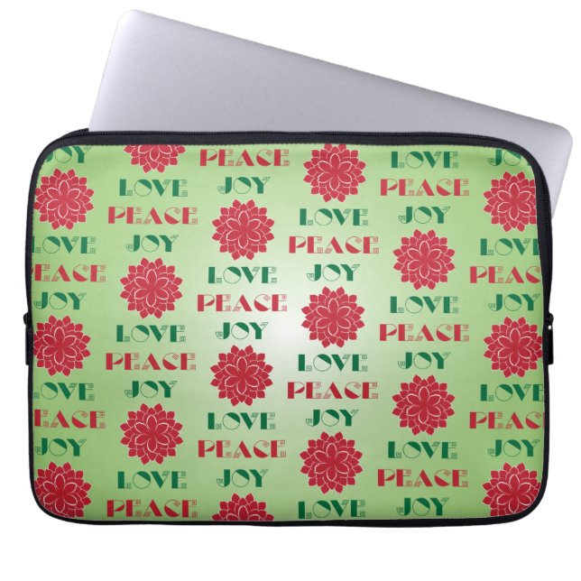 Modern groene en rode liefde, vrede, vreugde citaa laptop sleeve (Voorkant)