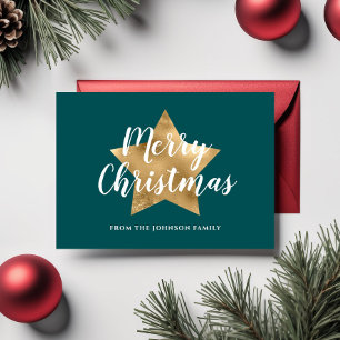 Modern groene gouden ster vrolijk kerstfeest briefkaart