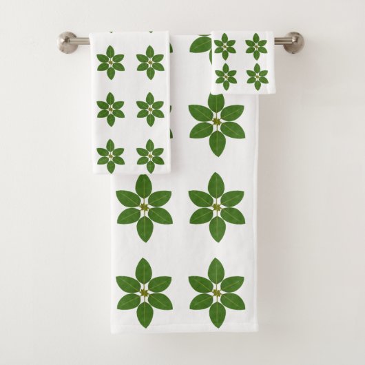 Modern groene laurierbladpatroon op wit bad handdoek (Insitu)