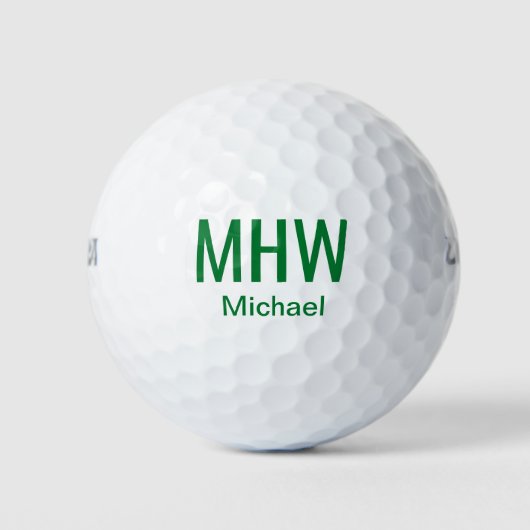 Modern groene monogrammen golfballen (Voorkant)