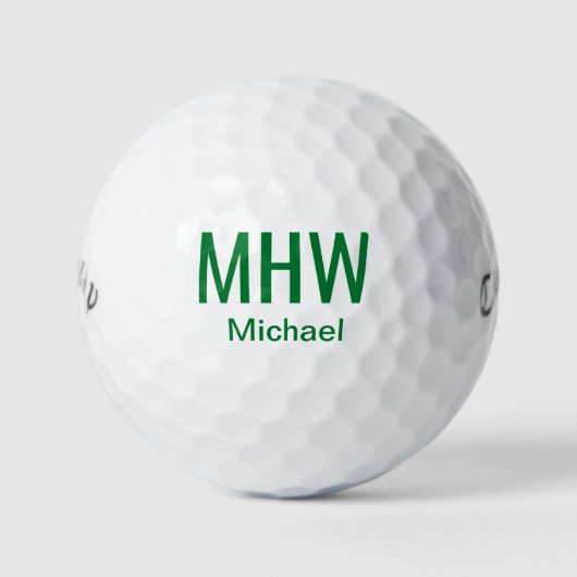 Modern groene monogrammen golfballen (Voorkant)
