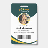 Modern groene personeelsfoto ID-badge met barcode Badge (Voorzijde)