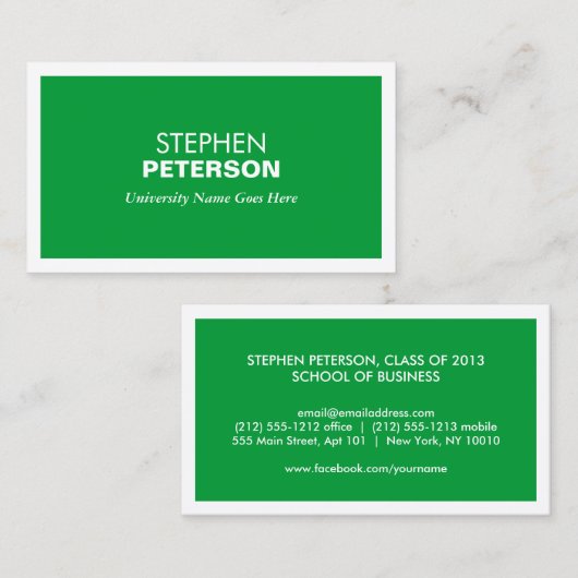 MODERN GROENE VISITEKAARTJE VOOR COLLEGE STUDENTEN CONTACTKAARTJE (Voorkant / Achterkant)