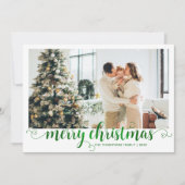 Modern groene vrolijk kerst hart script foto feestdagenkaart (Voorkant)