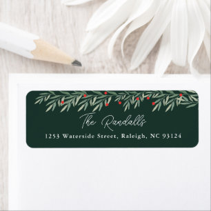Modern Groenery Kerstkaart Retouradres Etiket