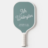 Modern Groom Weddenschap met groen script Pickleball Paddle (Achterkant)