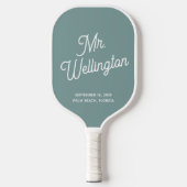 Modern Groom Weddenschap met groen script Pickleball Paddle (Voorkant)