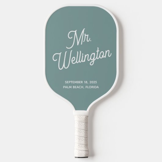 Modern Groom Weddenschap met groen script Pickleball Paddle (Voorkant)