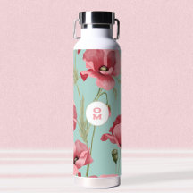 Modern Groot Roze Poppy Wildflower Monogram