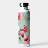 Modern Groot Roze Poppy Wildflower Monogram Waterfles (Links)
