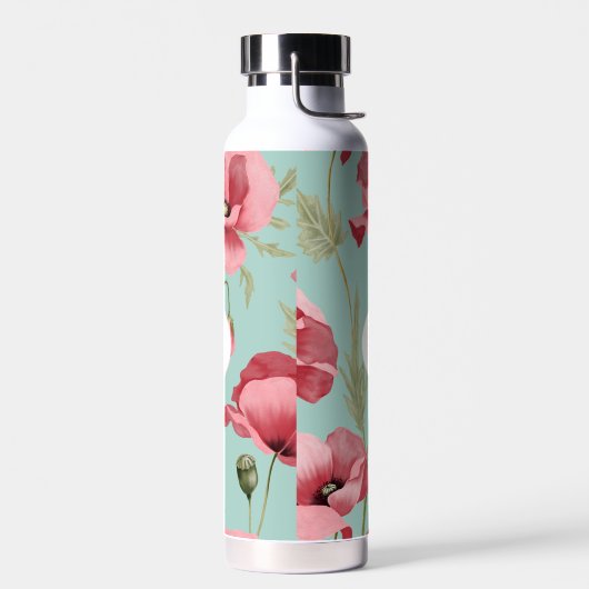 Modern Groot Roze Poppy Wildflower Monogram Waterfles (Links)