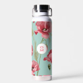 Modern Groot Roze Poppy Wildflower Monogram Waterfles (Achterkant)