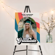 Modern Groovy Boho Retro 70s Welkom Afstuderen