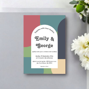 Modern Groovy Colorful Abstract Chic Retro Wedding Acryl Uitnodigingen